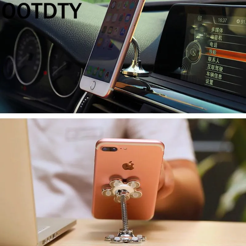 OOTDTY 360 Degree Rotatable Metal Flower Magic Suction Cup Mobile Phone Holder Car Bracket for iPad iPhone Samsung Smartphones