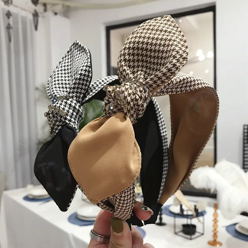 

Autumn And Winter British style Houndstooth Headband Bow Hairbands Bezel Cross Knotted Hair Hoop For Women Girls Hair Accessorie