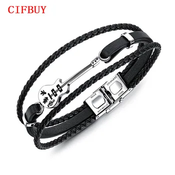 

Multilayer Genuine Leather DIY Guitar Man Bracelets Classical Engrave Rope Chain Design Men Jewelry Magnet Buckle Pulseras