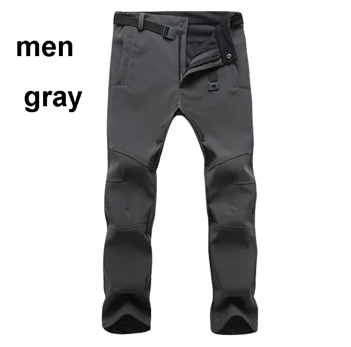 men gray 30 градусов женские мужские походные брюки зимние лыжные треккинговые флисовые теплые флисовые брюки Софтшелл для рыбалки кемпинга водонепроницаемые лыжные брюки - Цвет: men gray