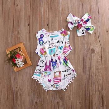 

Sleeveless Vintage Baby Romper With Headband 2pcs Set For Girl