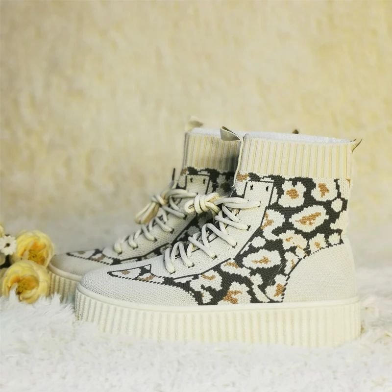 Botines deportivos de de vaca para mujer, botas de plataforma a la moda, con calcetín elástico, vulcanizados|Zapatos vulcanizados mujer| - AliExpress
