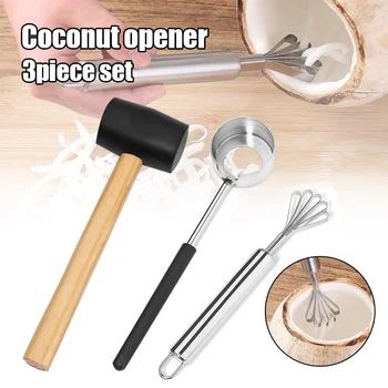 

Opener Set Meats Removal with Hammer Stainless Steel Safe for Young Coconuts BV789