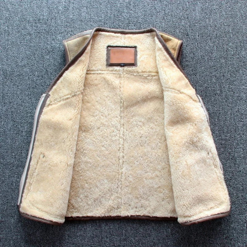

Mens Winter Natural Shearling Vest Wool Lining Warm Slim Fit Moto Biker Waistcoat Vintage Sleeveless Leather Jacket Luxury Vests