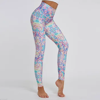 

Hot Sale Women Fitness Push Up Leggings Floral Patterned Printing Fashion Sports Pant Gym Running Active Pants High Elastic
