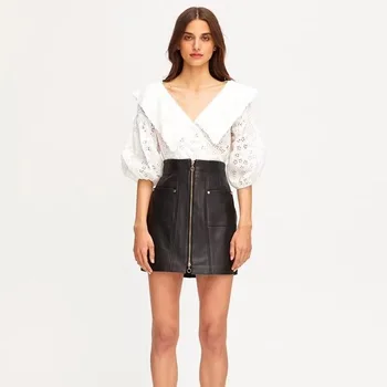 

Genuine leather skirt 2019 new fashion sheepskin leather A-line empire stlye skirt