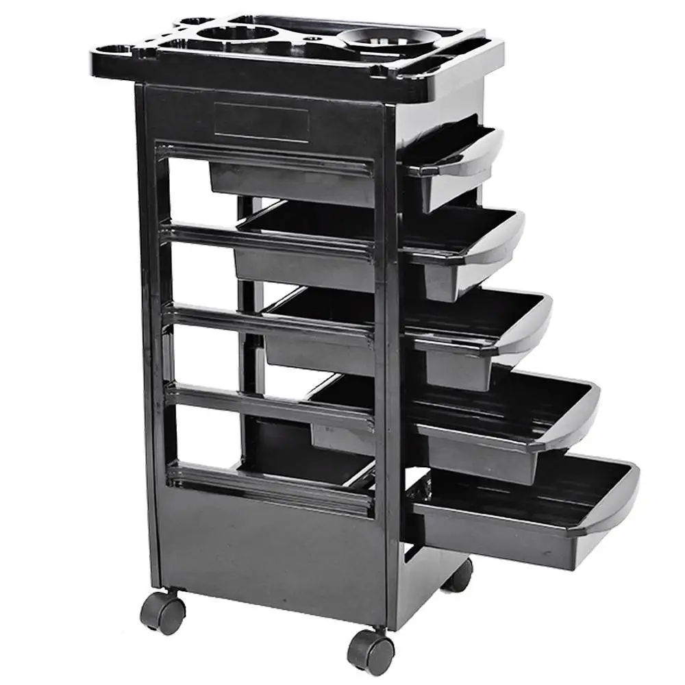 Imagen de 5 Drawers Hair Salon Instrument Storage Cart Adjustable Height Trolley Beauty Tools