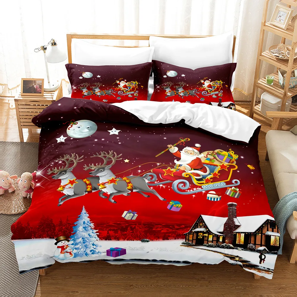 Christmas Bedding Set Kids 3d Santa Claus Gift Duvet Quilt Cover Twin