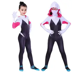 Новые детские для женщин аниме косплэй человек паук Гвен костюм Гвен Стейси Zentai Spidergirl боди Хэллоуин костюм паука для детей