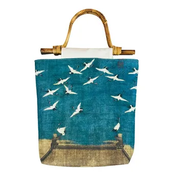 

Original Women's Fashion Bag 2020 Double Sides Spray-painted Crane Pattern Handbags Student Retro Hand bags Canvas Tote