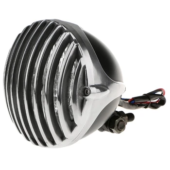 

Scalloped Vintage head light lamp Motorcycle Retro Finned Grill Headlight 12V H4 For HONDA Racer Honda YAMAHA SUZUKI
