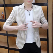 Aliexpress - Blazer Men 2021 New Summer High Quality Men’s Striped Single Button Slim High Street  Five Minute Sleeves Blazer for Men