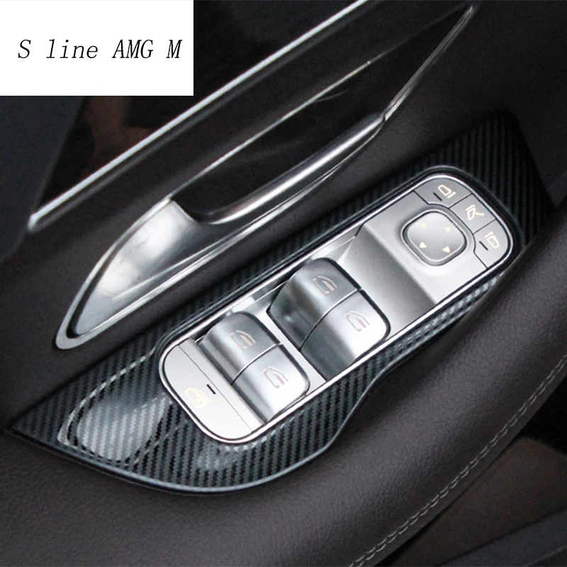 

Car Styling Door Armrest panel covers Stickers For Mercedes Benz GLE Class 2020 Carbon fiber Window Glass Lifting Buttons Trim