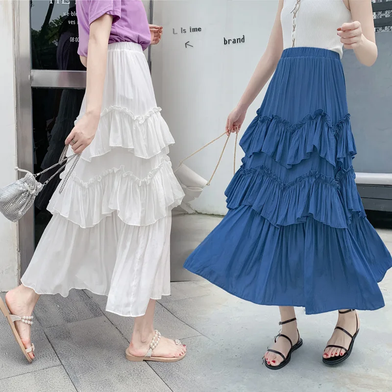 

2019 Autumn New Style Korean-style Solid Color Multilayer Pleat Wave WOMEN'S Dress Cake Dress Skirt Women's