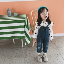 WLG/повседневные комбинезоны для мальчиков и девочек детский осенний джинсовый комбинезон синего цвета с дырками универсальная одежда для малышей от 2 до 7 лет