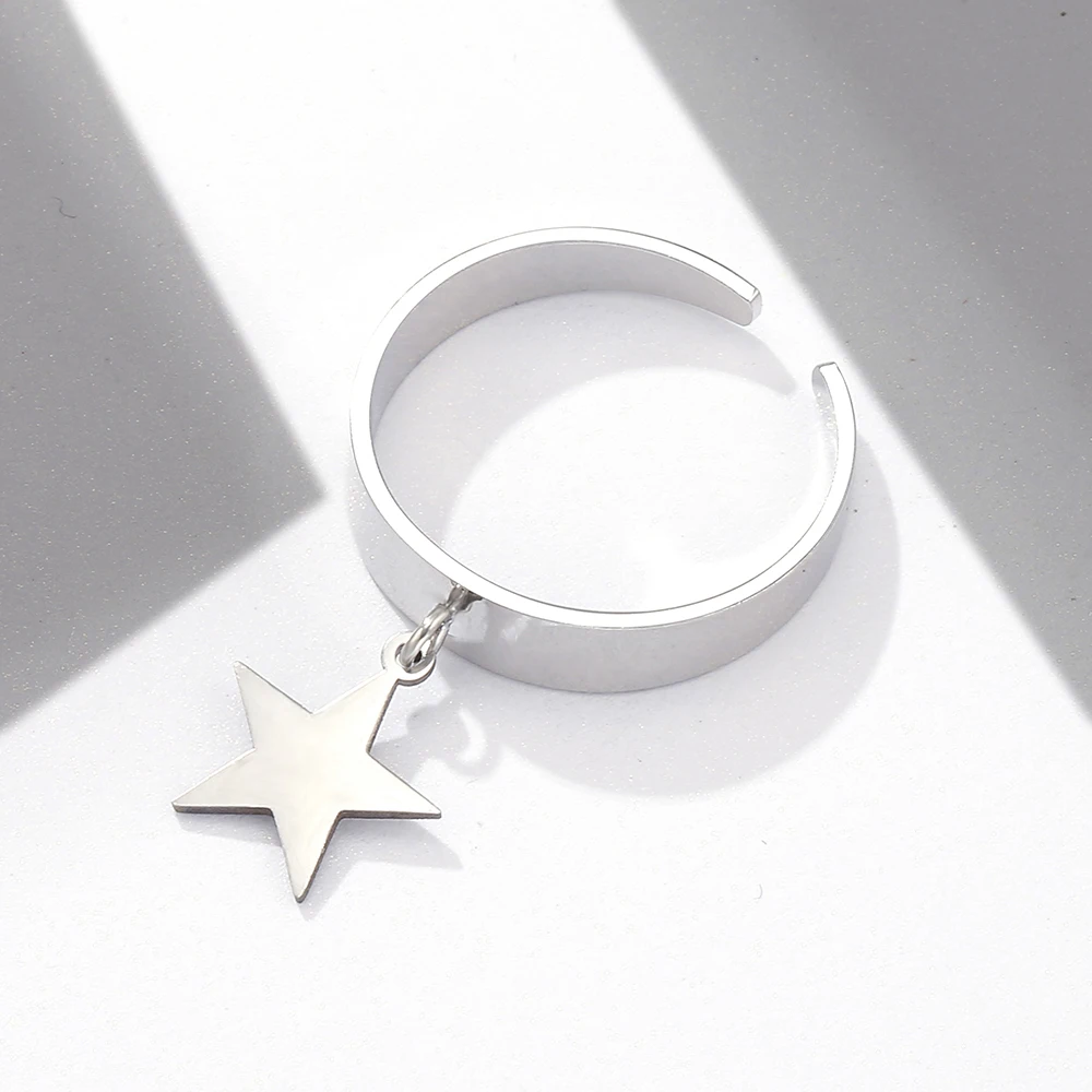 Unisex Star Pendant Rings for Men Women Stainless Steel Classic Adjustable Open Ring Gift for Friend Female Jewelry finger ring stainless steel ring adjustable rings opening ring