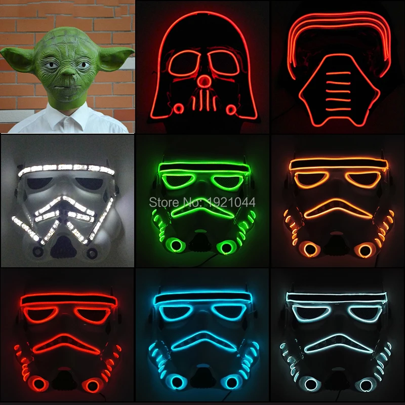 Vendite Calde Film Party Mask El Wire Maschera Incandescente Led Light Up Mask Carnival Party Cosplay Puntelli Decorazione Costume Di Halloween