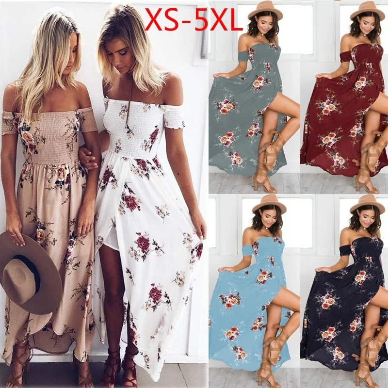 Платье с коротким рукавом и цветочным принтом XS 5XL длинное пляжное платье|Платья|