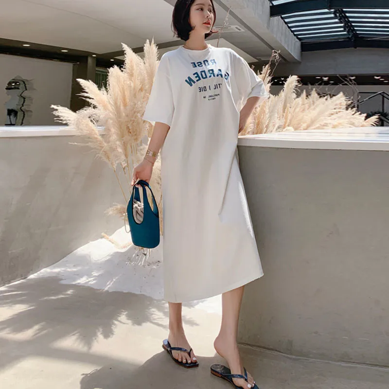 

Summer Short-sleeved Nightgown Women's White GA Lettered Skirt M-XXL 3 PCs Color