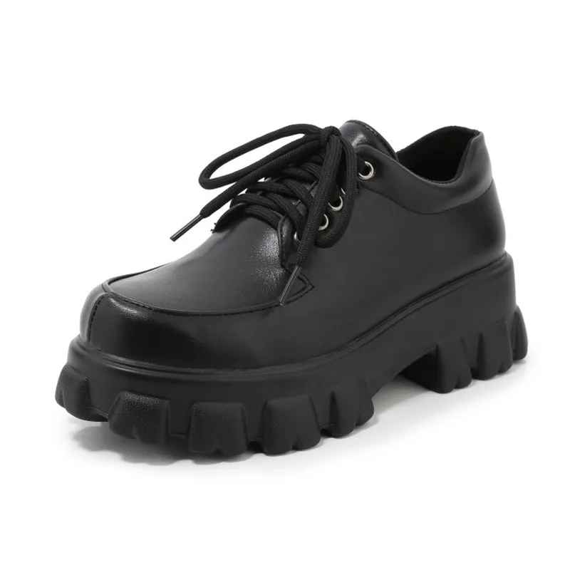 PXELENA NEW Spring Winter Shoes Women Chunky Platform Creppers Punk Gothic Oxfords Black White Patent Leather Large Size 45