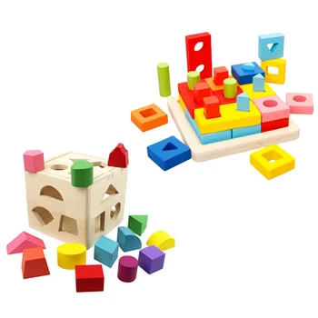 

Baby Toy Early Educational Montessori Wooden block Teaching Aids Geometric Shape Sorting Cube Classic Wooden Developmental Toys