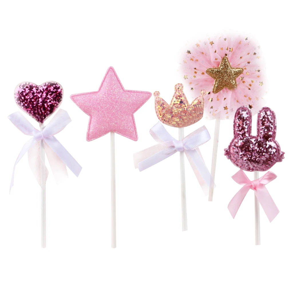 1 Set Of Pink Love Dessert Table Crown Bunny Decor Cake Topper Party Decor Pink Sweet Dessert Topper Cake Flag Decor 