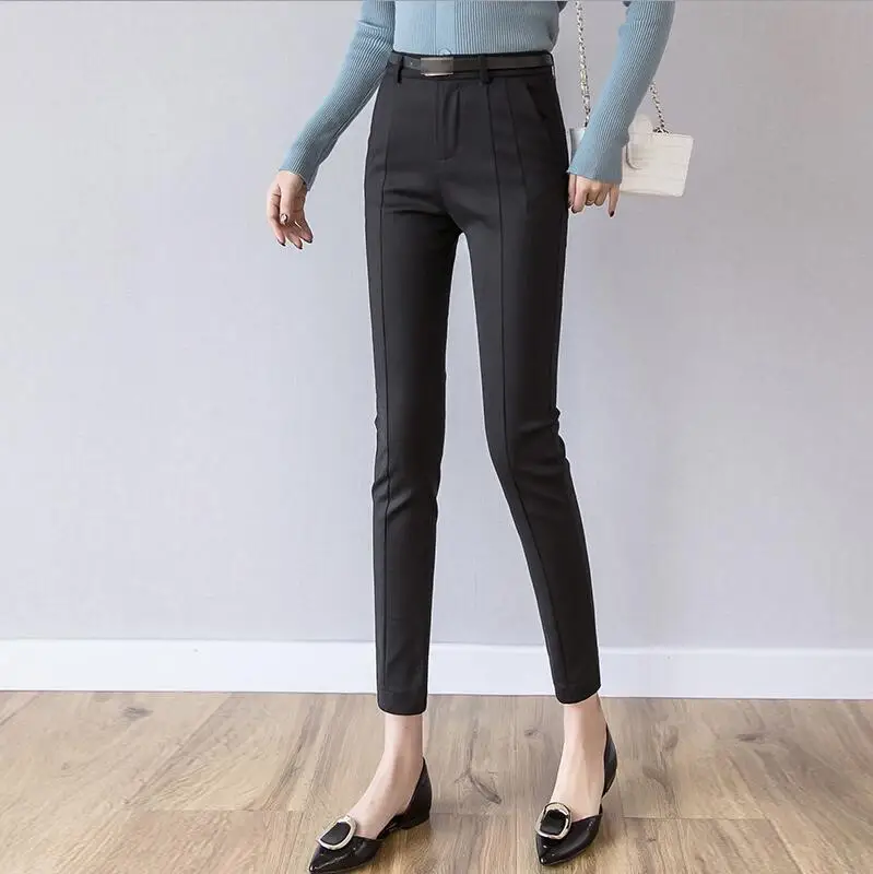 Black Брюки женские новые капри длиной до щиколотки женские леггинсы Pantalon Femme рабочая одежда тонкие с высокой талией эластичные повседневные женские брюки - Цвет: Black