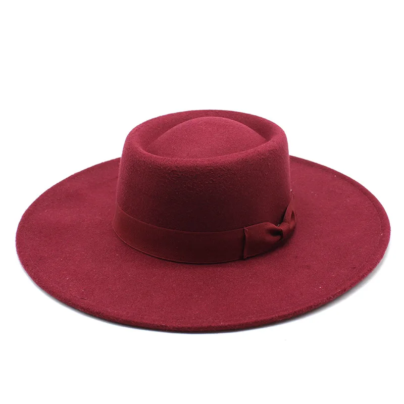 custom fedora hats 9cm wide brim bowknot bowler hat ladies elegant retro style British woolen jazz hat autumn and winter solid color Panama hat summer fedora