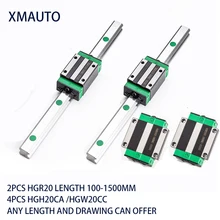 NEW HGR20 linear guide rail 2pcs with 4 pcs linear block carriage HGH...CA or HGW...CC HGH15 CNC parts