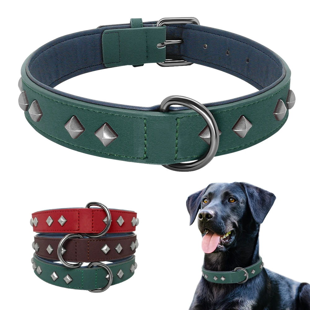 Collar acolchado de perros de piel sintética, collares para perros ajustables Pitbull, collares duraderos para perros pequeños, medianos y verde, rojo marrón|Collares| - AliExpress