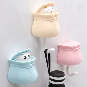 

Hook strong viscose creative wall hanging cute door wall free punching door behind lucky bag cat key storage sticky hook