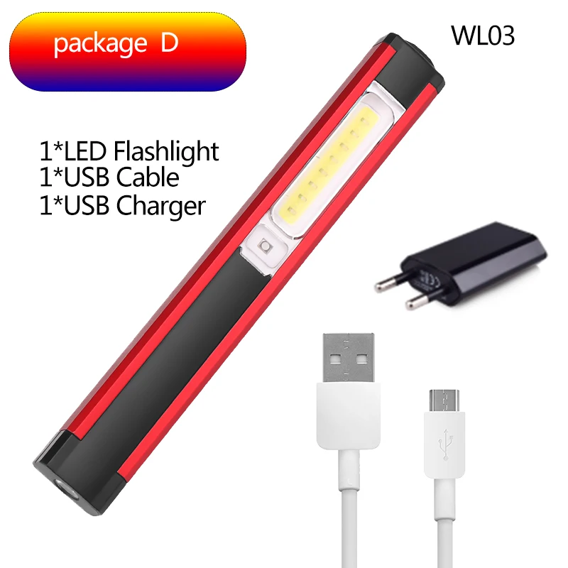 Супер яркий светодиодный COB рабочий светильник USB Перезаряжаемый белый или красный флэш-светильник Магнитный фонарь F светильник встроенный аккумулятор ручная лампа - Испускаемый цвет: Package  D