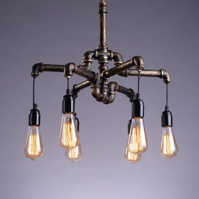 

Loft Industrial Wrought Iron Pendant Light Fixture Retro Water Pipe Steampunk Metal Bar Dining Room Restaurant Pendant Lamp
