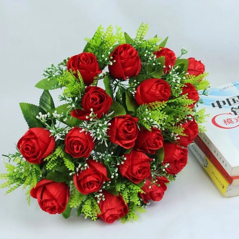 

Elegant Rose Flowers Wedding Bouquet Simulation Green leaves Purple Bridal Bouquets