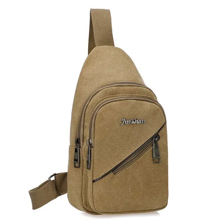 

Retro Classic And Casual Men Canvas Chest Bag Outdoor Riding Shoulder Bag Left Shoulder Wear-Resistant Strong Multi-Zipper Light