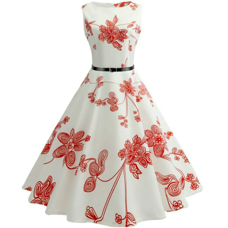 New 60s Swing Floral Pin Up Women Summer 50s Vintage Dresses Audrey Hepburn Robe Retro Rockabilly Dress |