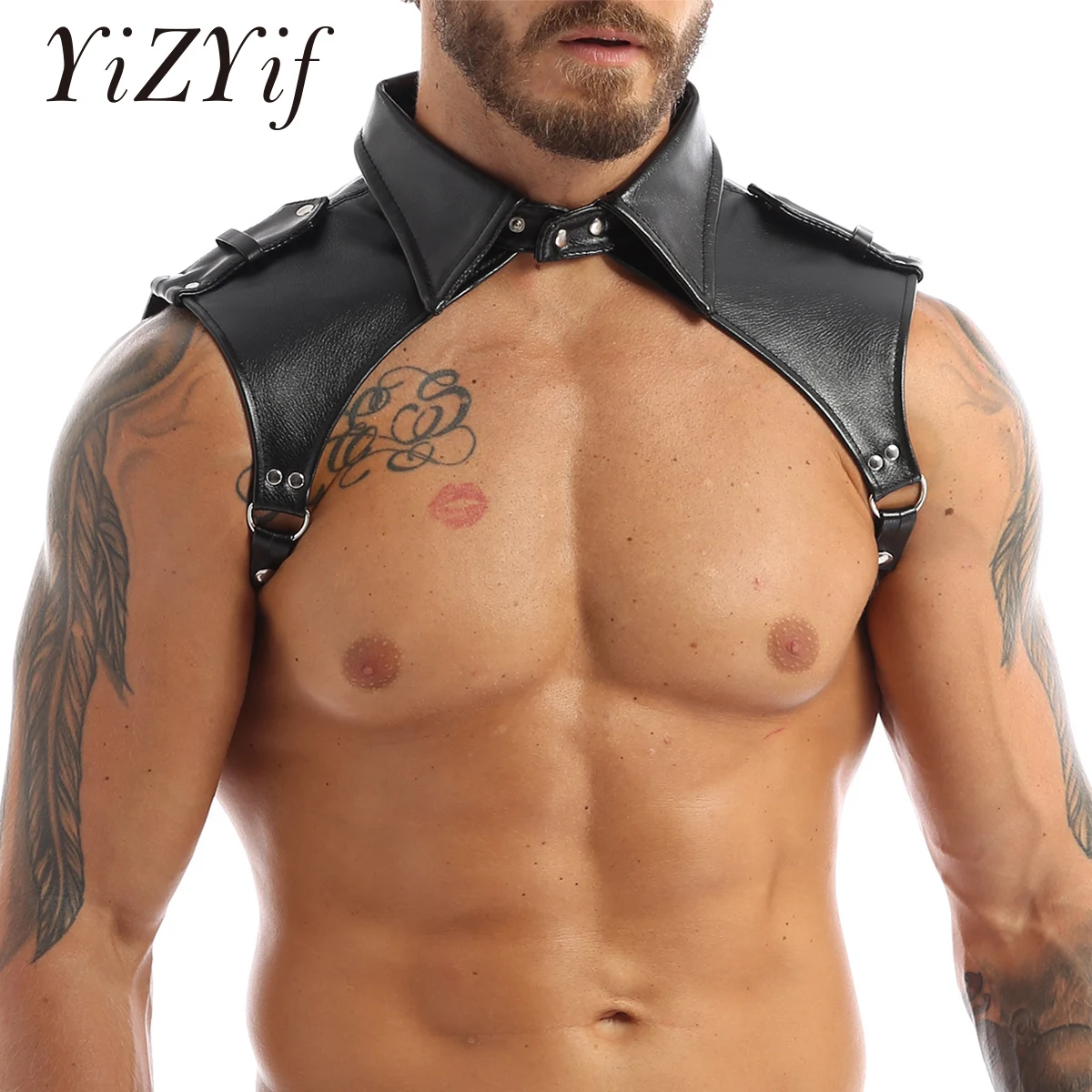 Harness Men Shoulder Hombre Body Chest Harness Zentai Lapel Bondage Gay Costume Nightclub Performance Tops Press Button Lingerie cosplay costume latex lingerie mens bondage lingerie sexy fetish wear men chest harness belt