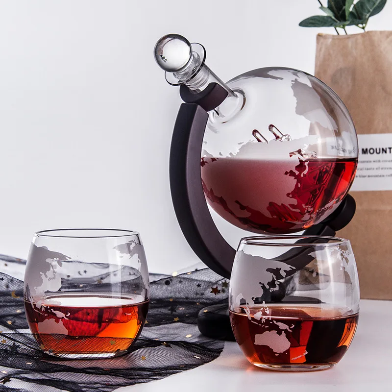 

3pcs 900ML 300ML Glass Bar Set Creative Personality Globe Sailing Craft Wine Bottle Set For Whiskey Red Wine Vodka Brandy