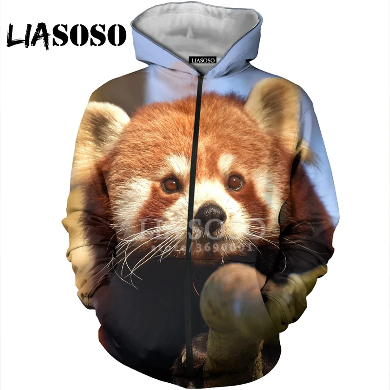 LIASOSO 3D унисекс с принтом Красной панды милые с рисунками из мультфильмов, с капюшонами, Harajuku Толстовки с капюшоном на молнии толстовки куртка уютная в стиле «хип-хоп» Пальто X2815
