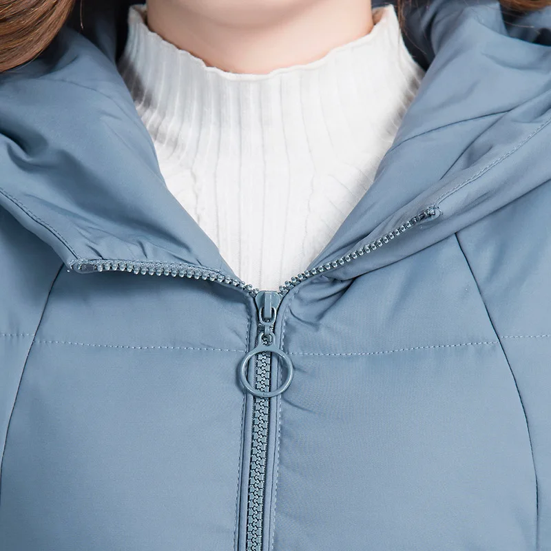 

2019 Winter Fashion Elegant Solid Color Multi-color Selectable Hooded Warm with Zipper Mid-length Slim Fit Cotton-padded Jacket