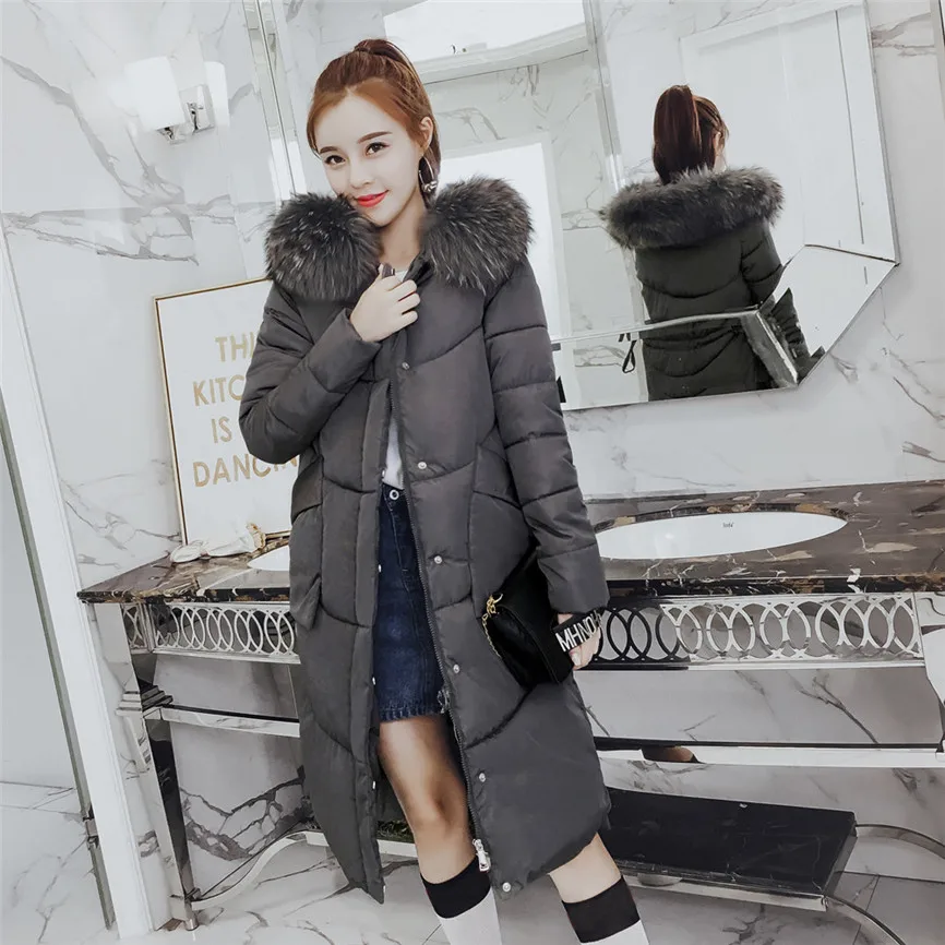 Winter Coat Women With Thick Cotton Long Fashion Women Winter Coat Faux Fur Hooded Collar Long Jackets Warm Thicken Padded Coat