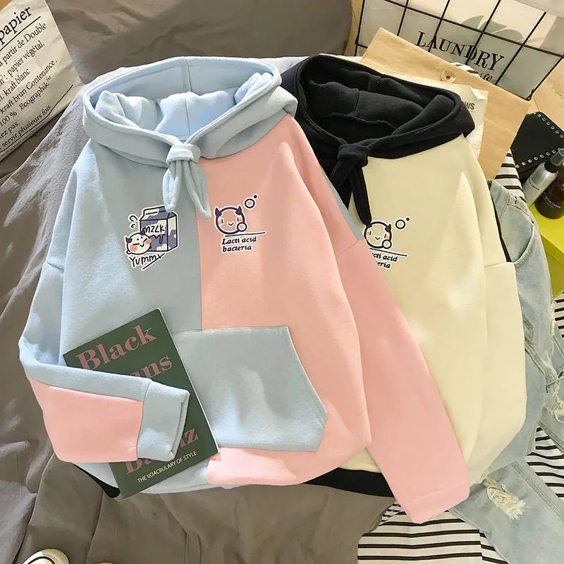  Girl Harajuku Cute Hoodie Loose Cartoon Hoodies High Street Ladies Casual Long Sleeve Sweatshirt Fe