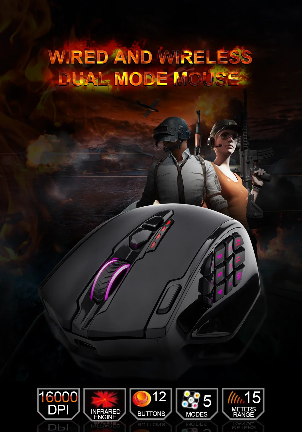 Redragon M913 Impact Elite Wireless Gaming Mouse, 16000 DPI Wired