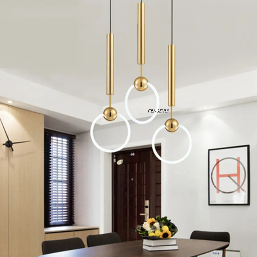 Nordic LED Metal Ring Pendant Lights Lighting Art Single Head Ring Pendant Lamp Cafe Living Room Restaurant Decor Light Fixtures