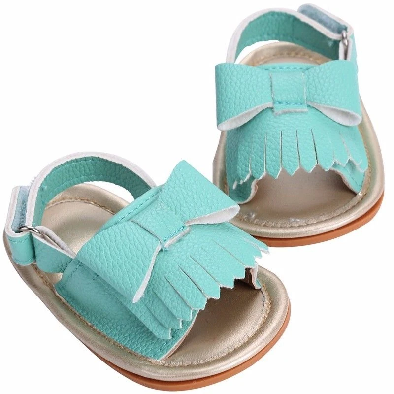 Chaussures d'été mignons pour bébés filles | Chaussures à pompon et nœud en cuir PU pour bébés filles 0-18M