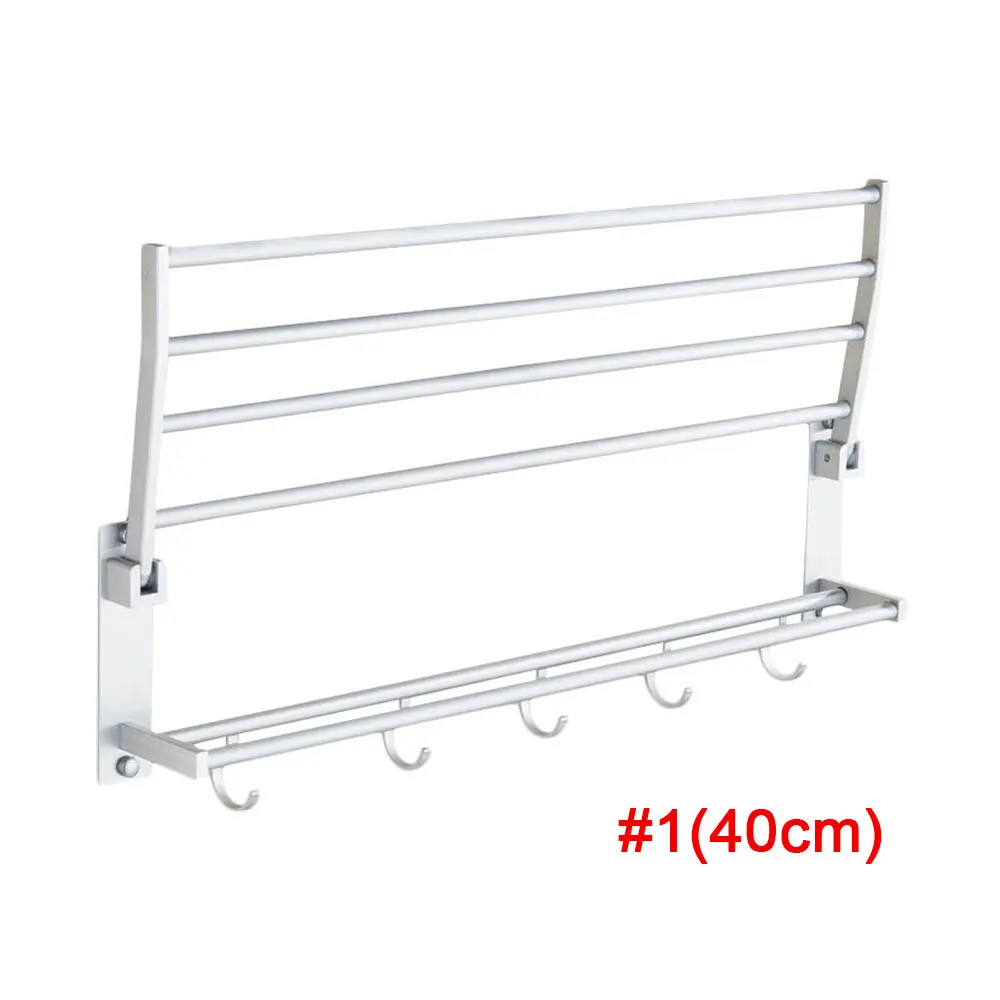 40cm Commodity Shelf Wall Mount Towel Bar Towel Rack Multifunctional Foldable Decor Kitchen Home Convenient 5 Hooks Punching - Цвет: 40cm