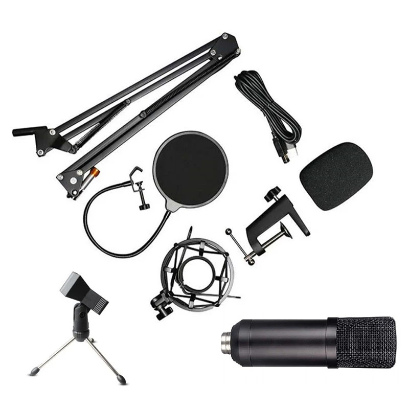 Hot TTKK USB Microphone Condenser Mic Podcast Kit for Windows/Mac with Arm Stand Tripod USB Cable and Table Mounting Clamp Kit f