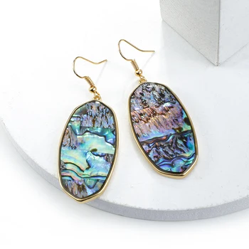 

AENSOA Natural Dangle Hook Earrings Geometric Pendant New Zealand Abalone Paua Shell Earring Women Hanging Fashion Jewelry Gift