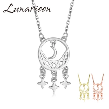 

Fashion 925 Silver and Rose Gold Star Moon Dream Catcher Women Necklaces Pendants Adjustable Chain Silver 925 Jewelry