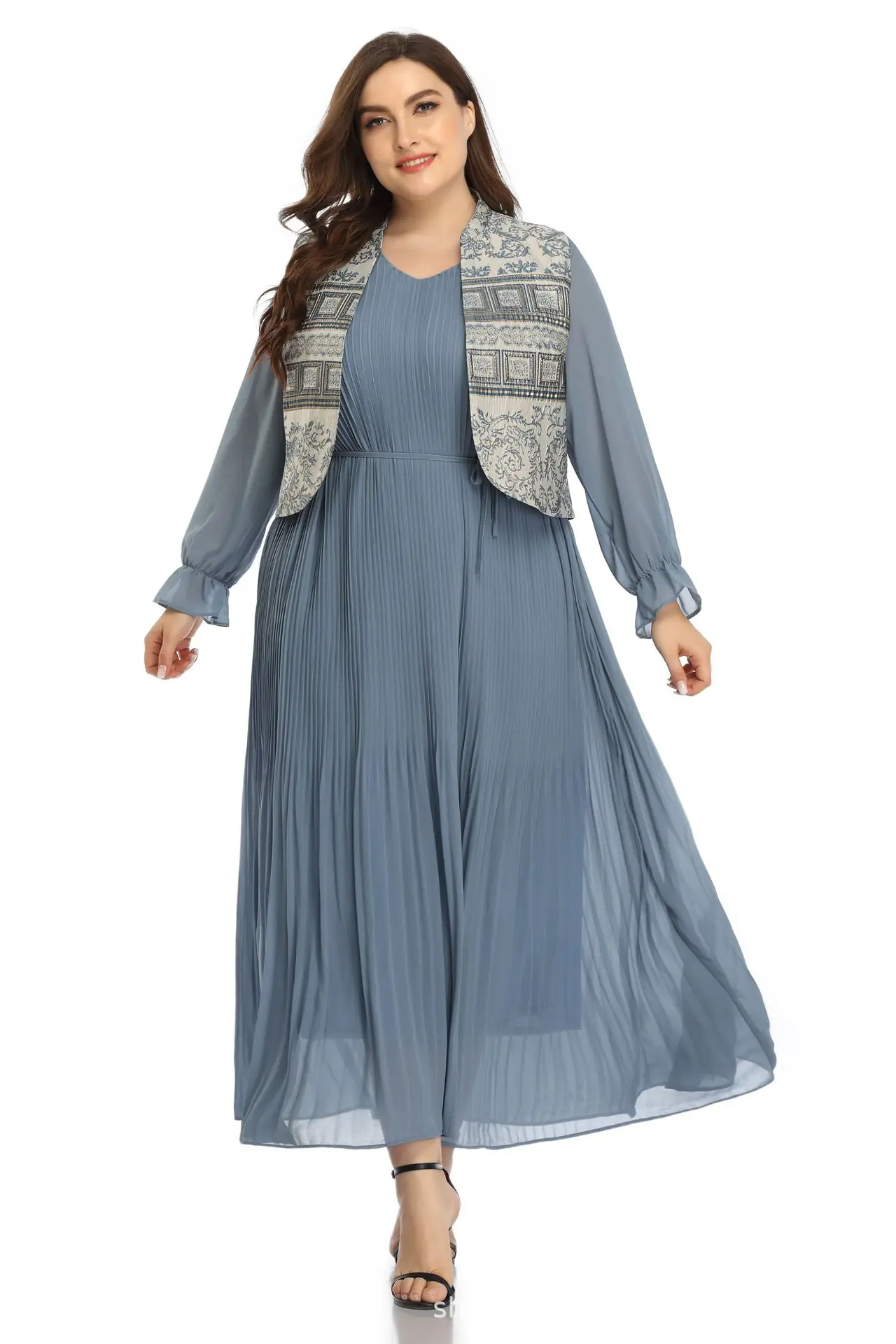 Длинные платья Дубай Abaya для мусульманских женщин комплект из двух частей с